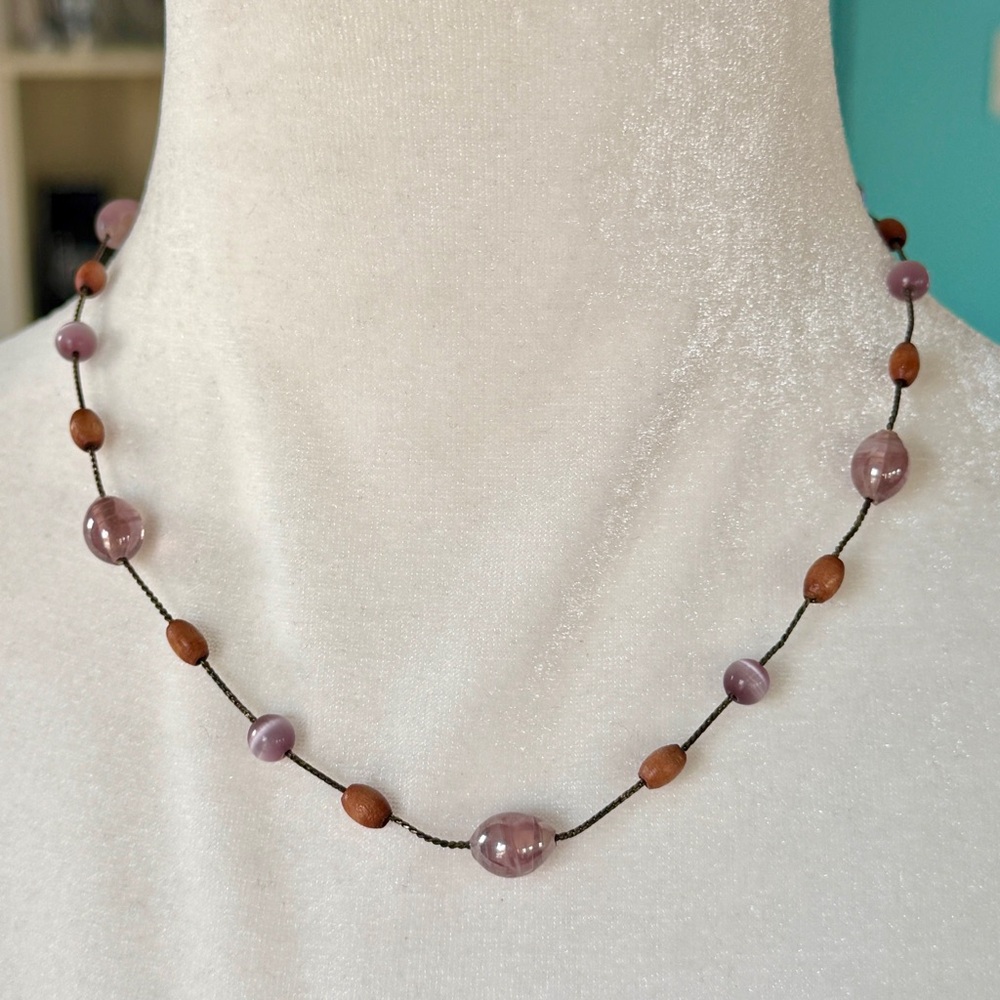 Vintage Anne Klein Chic Purple and Brown Beaded Necklace